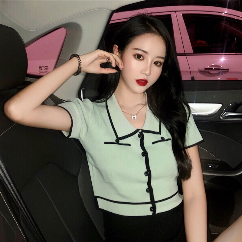 Knit Sweater Ice Silk Slim-fit Short Cropped Short-sleeved T-shirt