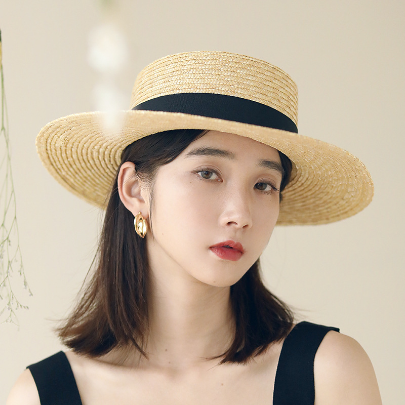 Net Red Flat-Top Straw Hat Female Summer England All-Match Straw Hat