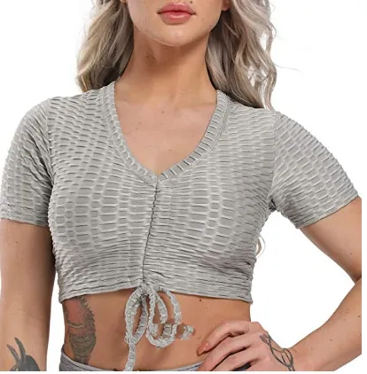 Women's Gym Workout Yoga Navel Bare Sports Bra - Grey