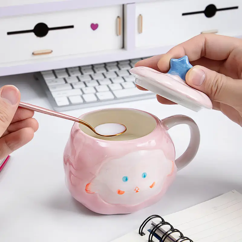 Ceramic Mug With Lid High-value Breakfast Coffee Cup Cute Drinking Cup Female Home Couple Cup