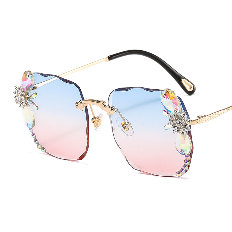Frameless Trendy Rhinestone Sunglasses, Gradient Luxury Sunglasses Women Black - Shop at LoveMi