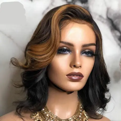 Wigs, Mid-point Black And Brown Short Curly Hair