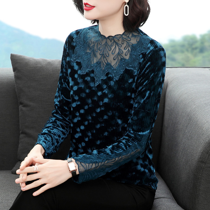 New High-End Gold Velvet Mother Long-Sleeved T-Shirt Cover Belly Bottoming Shirt