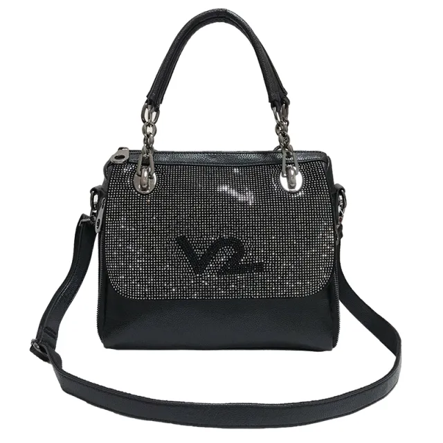 Large Capacity Leather Handbag With Rhinestones Black - Shop at LoveMi