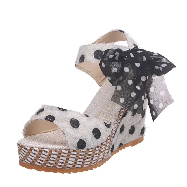 Wedge Heel Buckle Polka Dot Sandals White - Shop at LoveMi