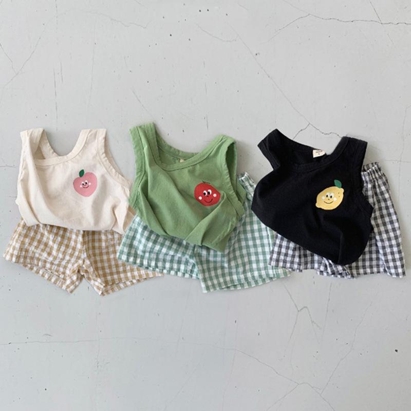 Children'S Boys And Girls Baby Cute Casual Cotton T-Shirt Shorts Two-Piece Baby Sleeveless Vest Suit