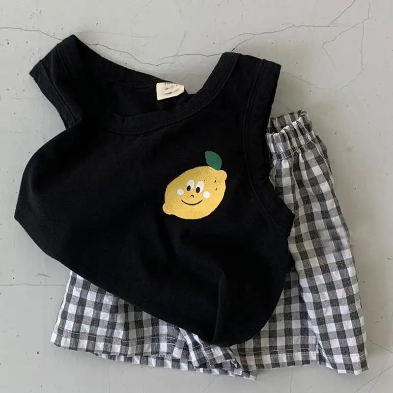 Children'S Boys And Girls Baby Cute Casual Cotton T-Shirt Shorts Two-Piece Baby Sleeveless Vest Suit
