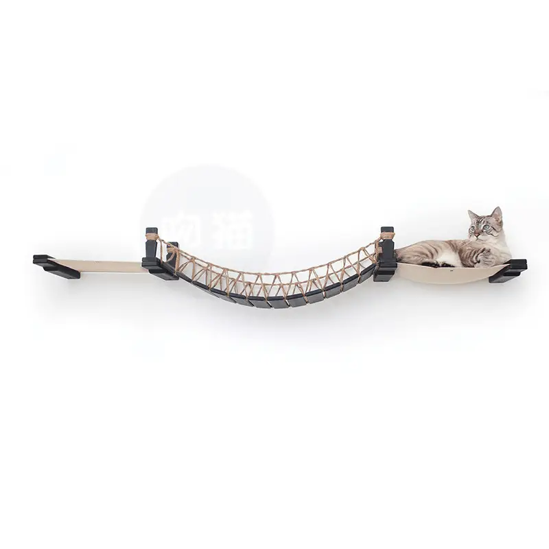 Cat Suspension Bridge Rope Ladder Hemp Rope Soft Ladder Wooden Bridge Solid Wood Cat Wall Climbing Frame Pet Furniture Cat Bridge Wall Hanging Type Plus Accesso