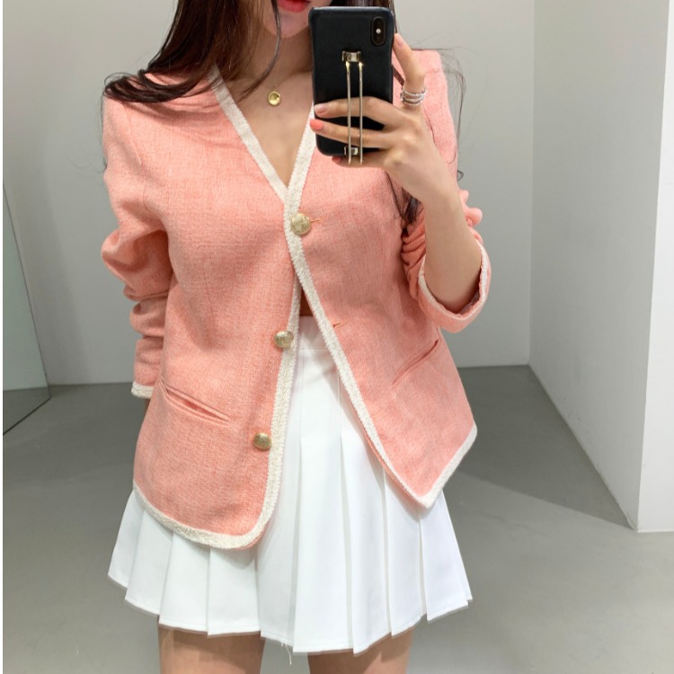 Women's Small V-Neck Single-Breasted Jacket With Contrasting Edges
