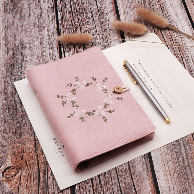 Cotton Fabric Embroidery Garland Loose-Leaf A5 A6 Literature And Art Notebook Hand… — image 1