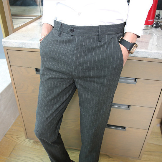 Title 3, Mens Straight Slim Fit All-Match Striped Casua...