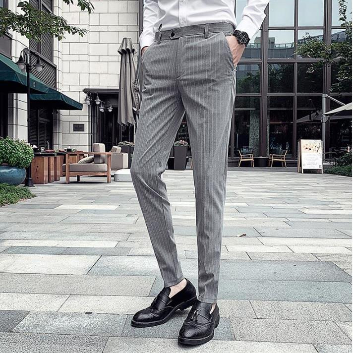 Men'S Straight Slim Fit All-Match Striped Feet Nine Points Casual Pants