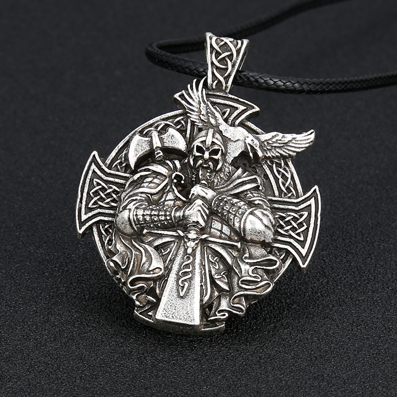 Pagan Men Pendant Nordic Culture Cross Crow