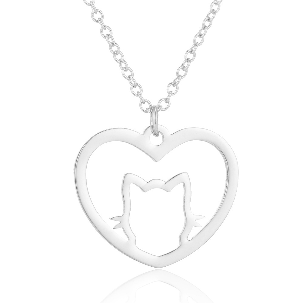 Hollow Moon Cat Stainless Steel Necklace Women Fashion Heart Shaped Moon Necklace