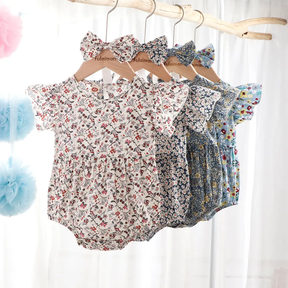Newborn 0-3 Years Old Floral Flying Sleeve Sleeveless Triangle