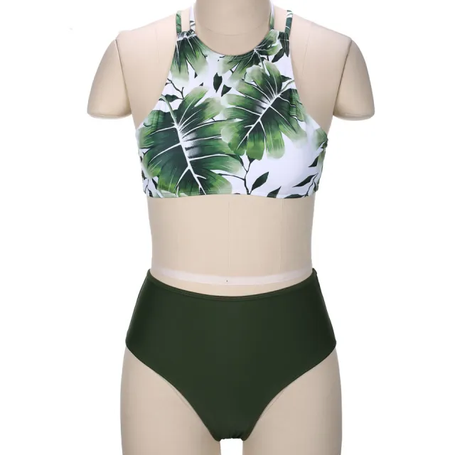 New European And American Bikini Female Split High Waist Swimwear Green - Shop at LoveMi