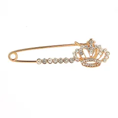 Fashion Cardigan Sweater Anti-Glare Crystal Crown Brooch - Gold - View 1