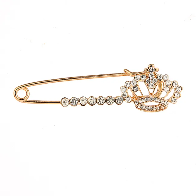 Fashion Cardigan Sweater Anti Glare Crystal Crown Brooch Gold - Shop at LoveMi