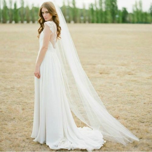 Waltz  Cut Edge White Long Bridal Veils One Layer Wedding Veilsx with Comb Vintage Bridal Wedding