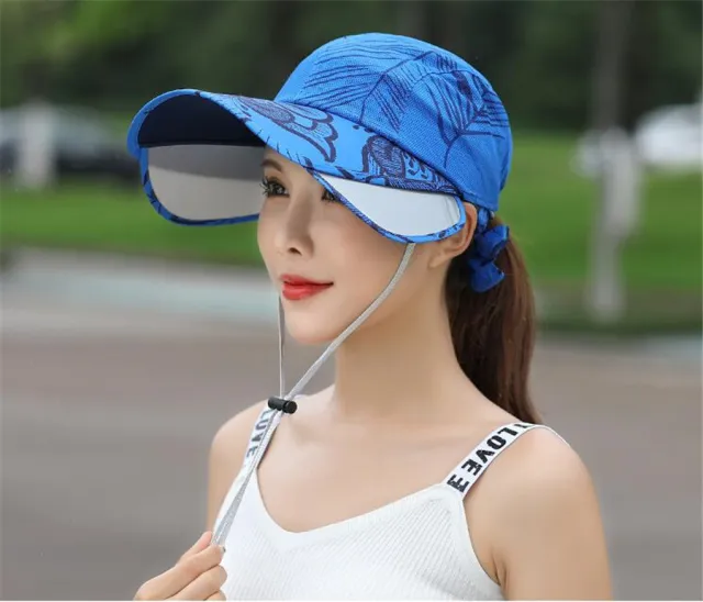 Women'S Summer Sun Hat Net Red Riding Uv Proof Cap With Big Retractable Brim Blue - Shop at LoveMi