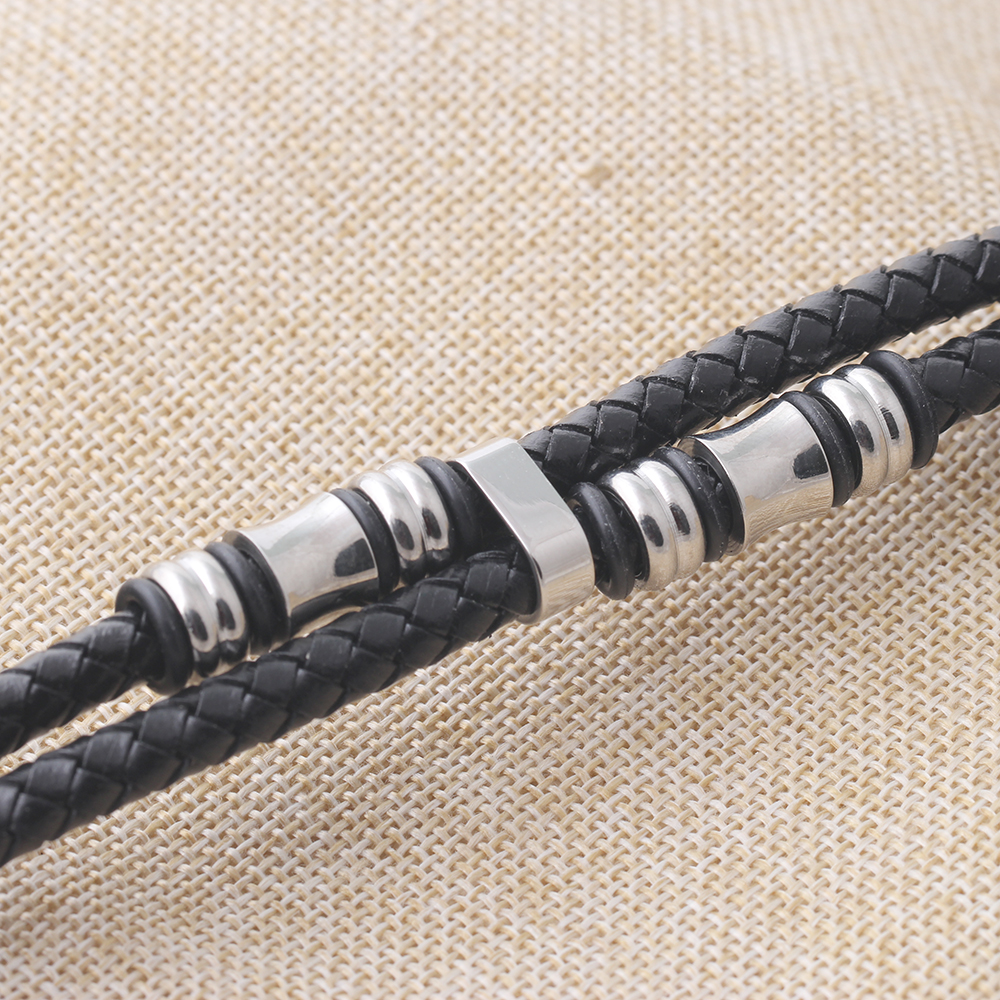 Titanium Steel Hand-Woven Leather Men'S Bracelet
