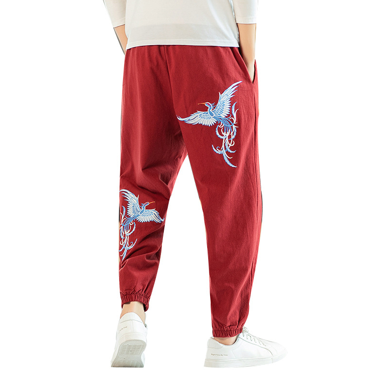 Sweatpants Men'S Ethnic Style Embroidery Beam Feet Nine Points Casual Pants