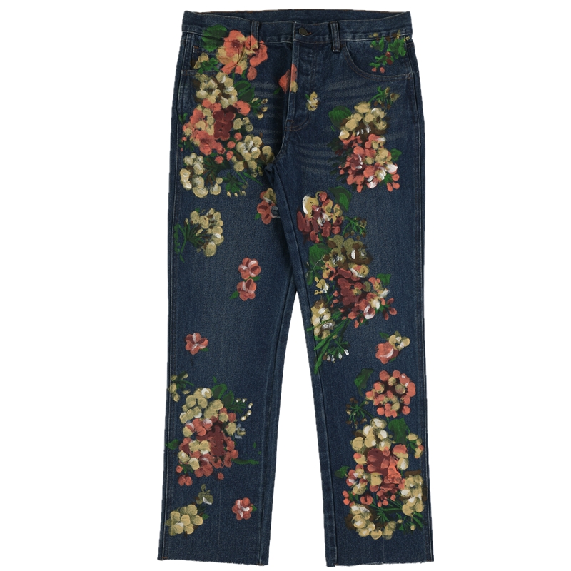 Title 4, Tide Handbemalte Graffiti-Blumen Jeans — Einzig...