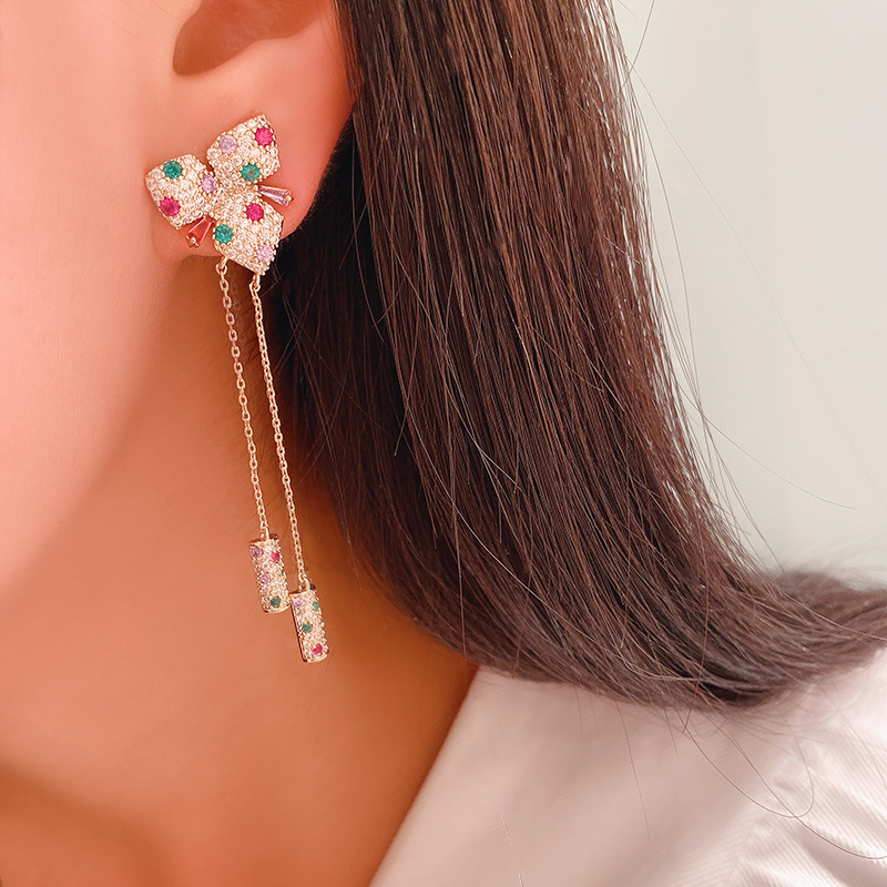 Two Small Flower Tassel Pendant Long Earrings