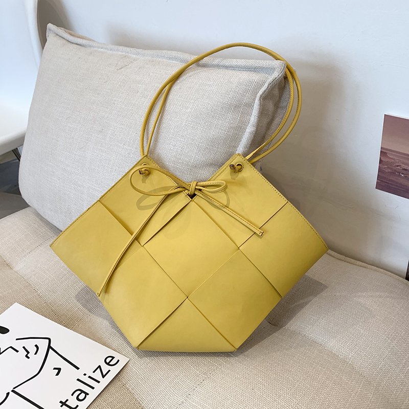 Trendy Luxury Design Genuine Woven Soft Leather Large Capacity Shipping Purse Lady Handbag Women Shoulder Bag Yellow - Shop at LoveMi