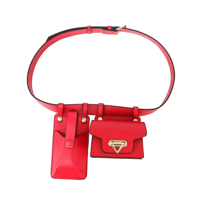 Belt Type Western Style Small Waist Locomotive Messenger Bag Red - Shop at LoveMi