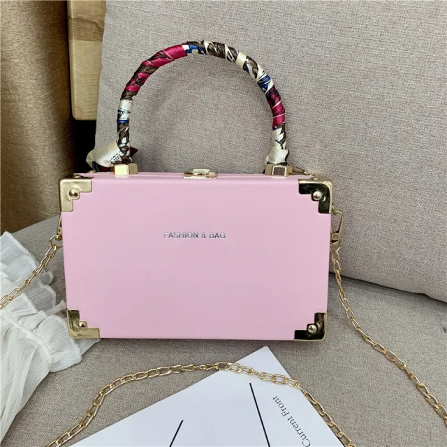 Messenger Bag Female Wild Ins One Shoulder Portable Silk Scarf Small Square Bag Pink - Shop at LoveMi