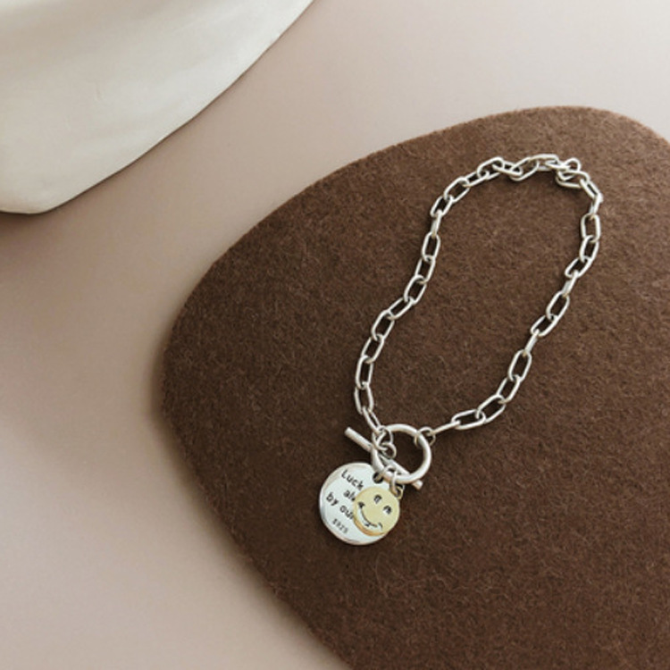 European And American Fashion Retro Make Old Gold Smiling Face Round Brand Letter Bracelet Female Japan And South Korea Personality Star Bracelet Jewelry Trend