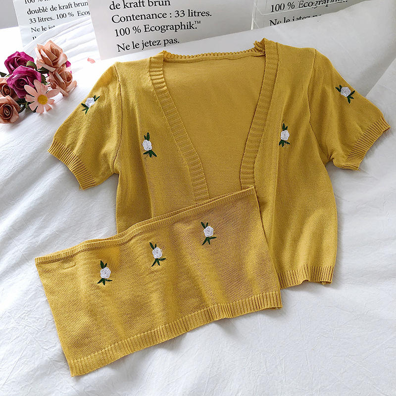 Fashion Two-Piece Suit With Camisole In Knitted Cardigan