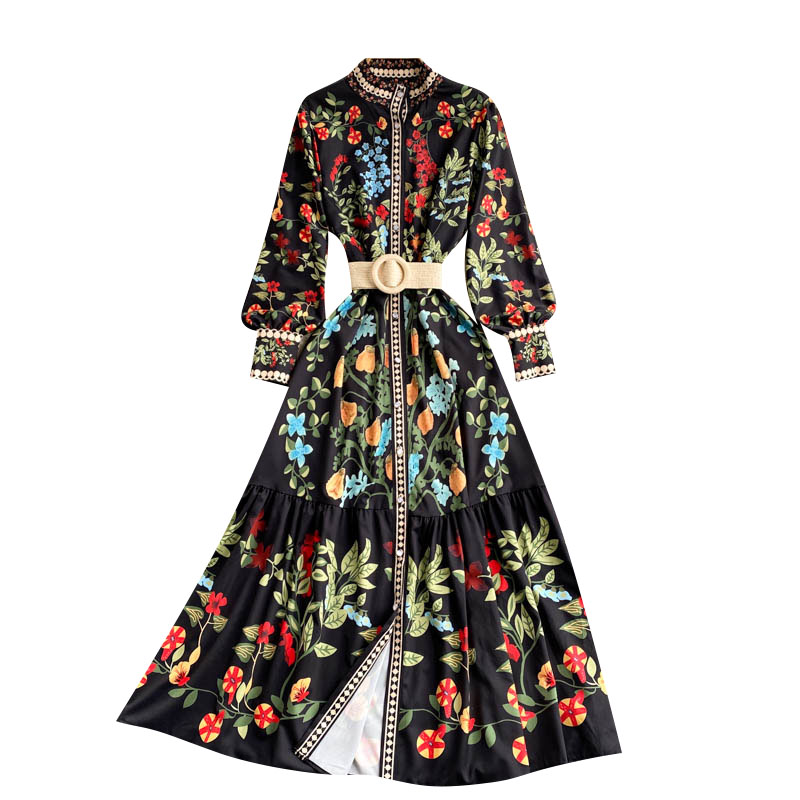 Retro Print Long Skirt With Waist Retro print long skirt with waist