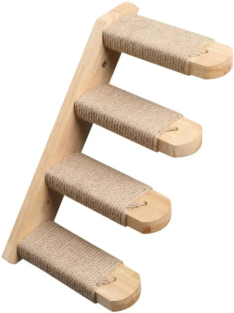 Cat Wooden Wall Hanging Ladder Pine Springboard Stairs Toy — 4steps on the left