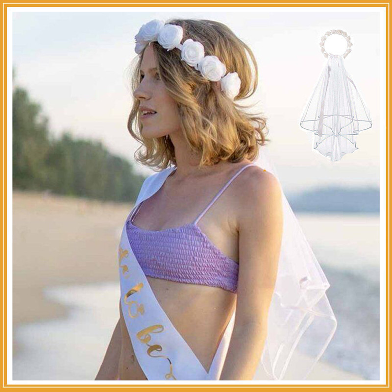 Bridal Wreath Veil White And White Rose Wreath Veil Bachelor Party — foto 2