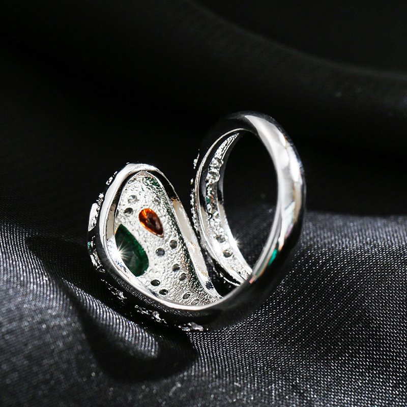 European And American Fashion Serpentine Ring Colorful Natural Stone Ring