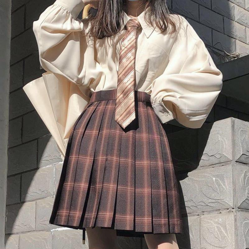Japanese Lantern Sleeve Loose Mid-Length College Style Pointed Collar Shirt Women