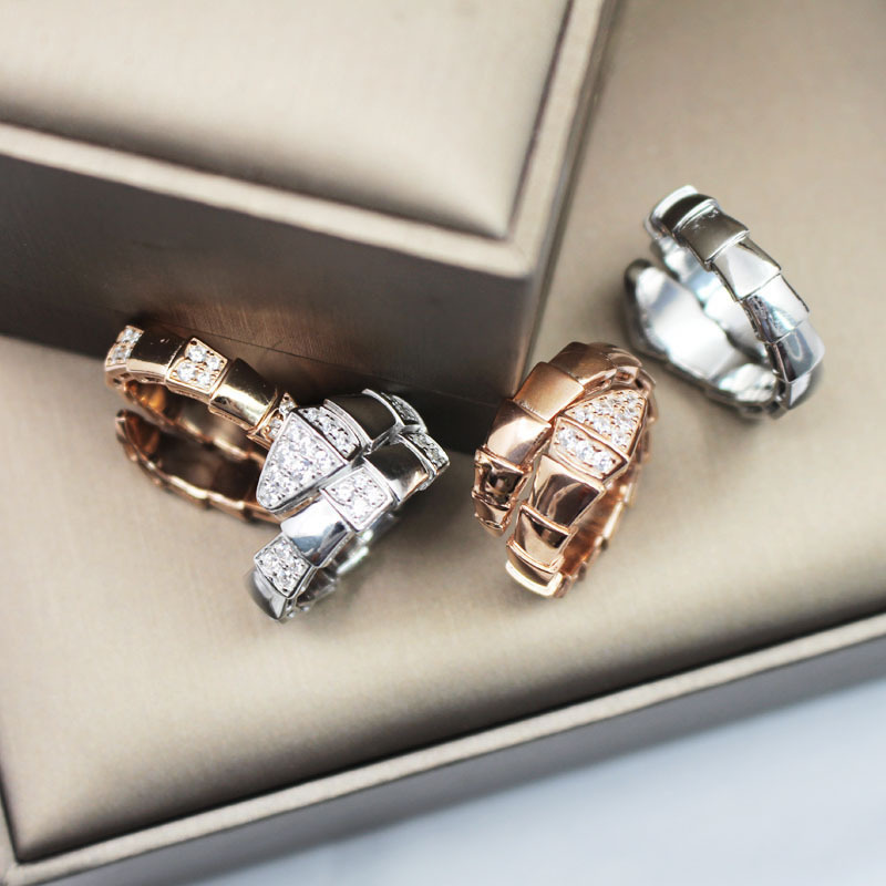 Single Ring Micro Inlaid Gold-Plated High Elastic Opening Snake-Shaped Ladies Ring