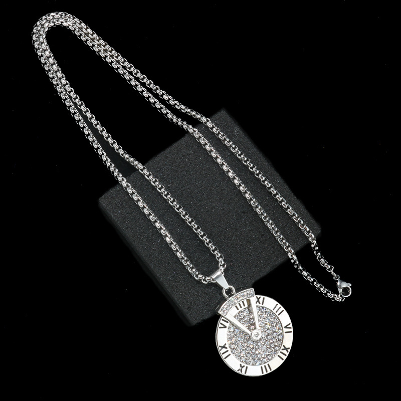 Personalized Turning Time Disc Triangle Hour Hand Titanium Steel Necklace