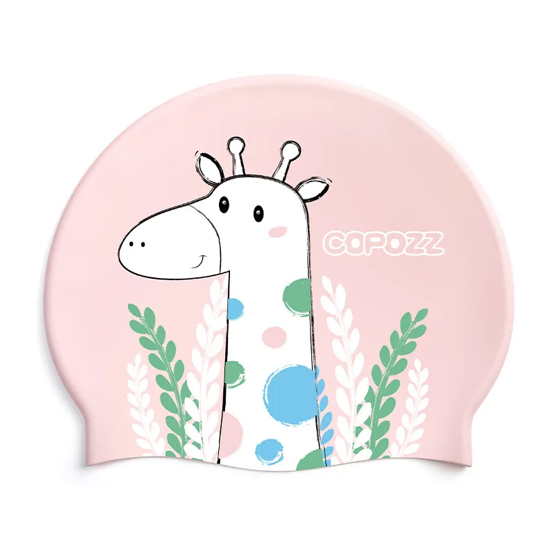 Silicone Comfortable Headless Head Boys And Girls Swimming Cap Ear Protection Long Hair Waterproof - Giraffe