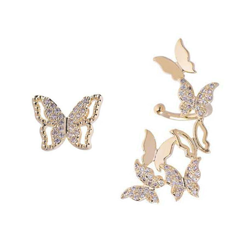 Retro Personality Alloy Diamond Asymmetric Butterfly Earrings