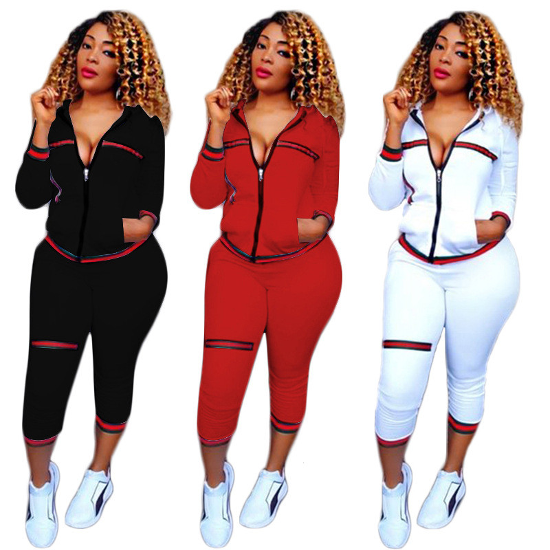 Fashion Webbing Ribbed Leisure Sports Suit