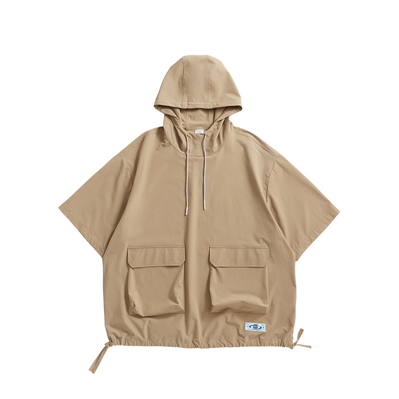 Street Fried Arcade Functional Wind Short-Sleeved T-Shirt Loose Hooded Overalls