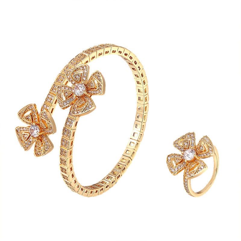 Modern Jewelry Female Spring Snake Bone Hollow Double Flower Jewelry