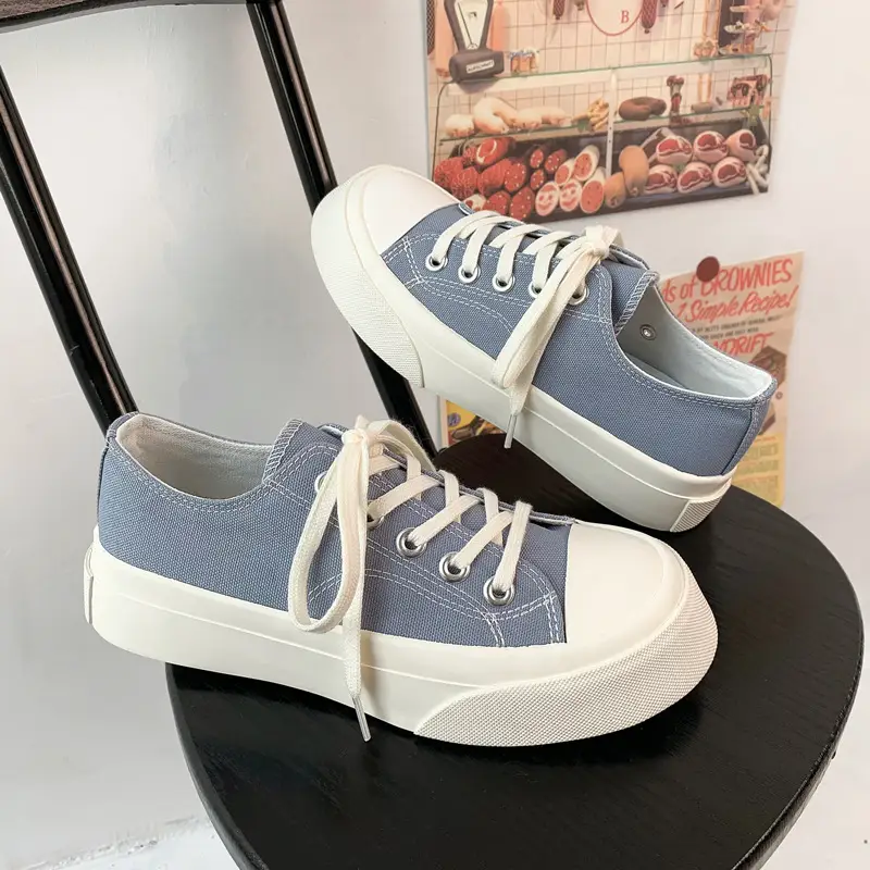 Canvas Shoes Women's Thick-soled Increased Thin Board Shoes Round Toe Retro Doll Shoes