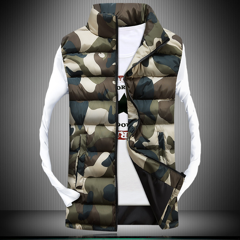 Stand Up Collar Camouflage Couple Men'S Waistcoat Jacket Korean Style Slim Waistcoat Green - Shop at LoveMi
