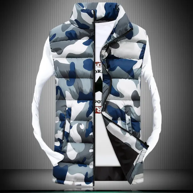 Stand Up Collar Camouflage Couple Men'S Waistcoat Jacket Korean Style Slim Waistcoat White - Shop at LoveMi