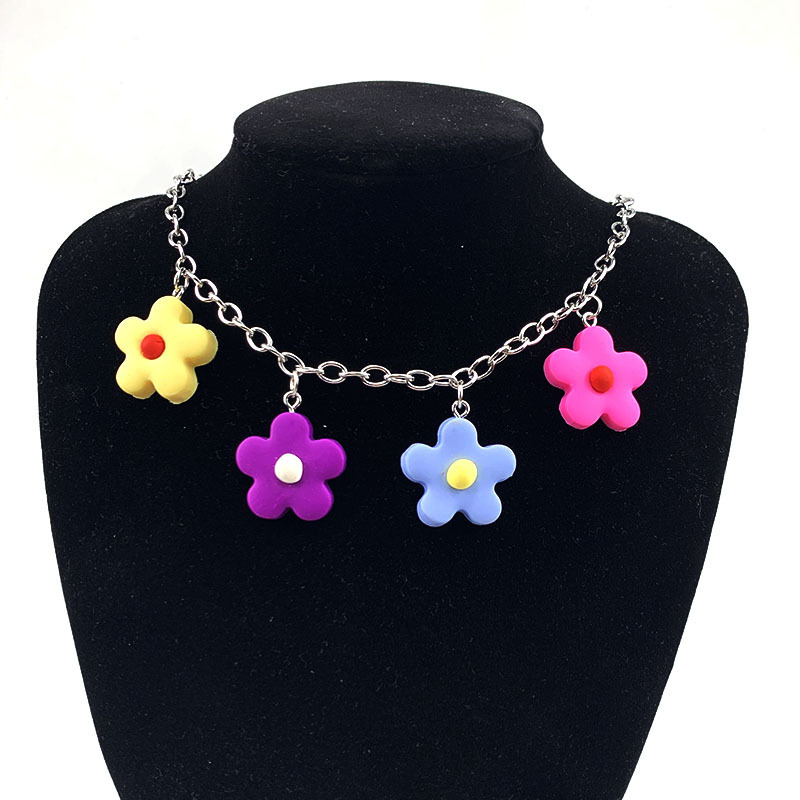 Necklace Female Colored Flowers Cold Wind Pendant Clavicle Chain Necklace Thin Neck Jewelry