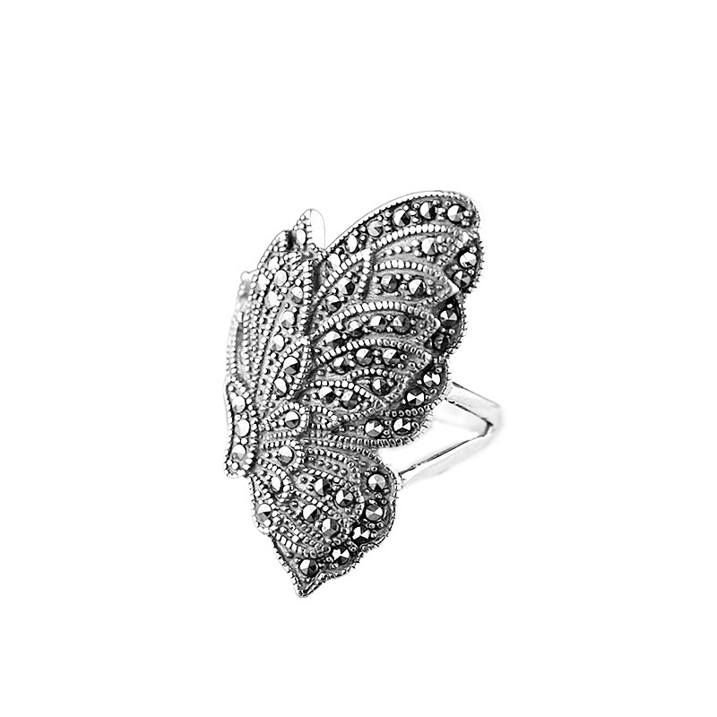 طقم خاتم نسائي برقة فراشة 925 بتصميم مفتوح مع حجر ماسكاي بسيط